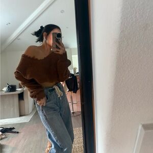 Women's Off-Shoulder Brown Sweater